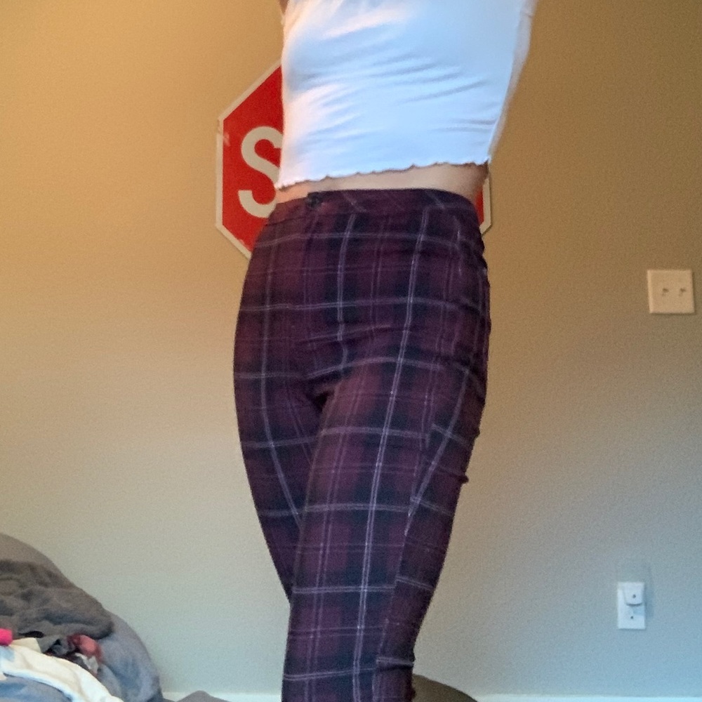Red,white, and black plaid pants